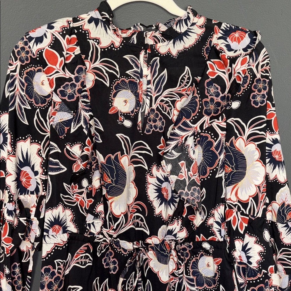 WHO WHAT WEAR xs ruffle cotton dress black/navy/rust